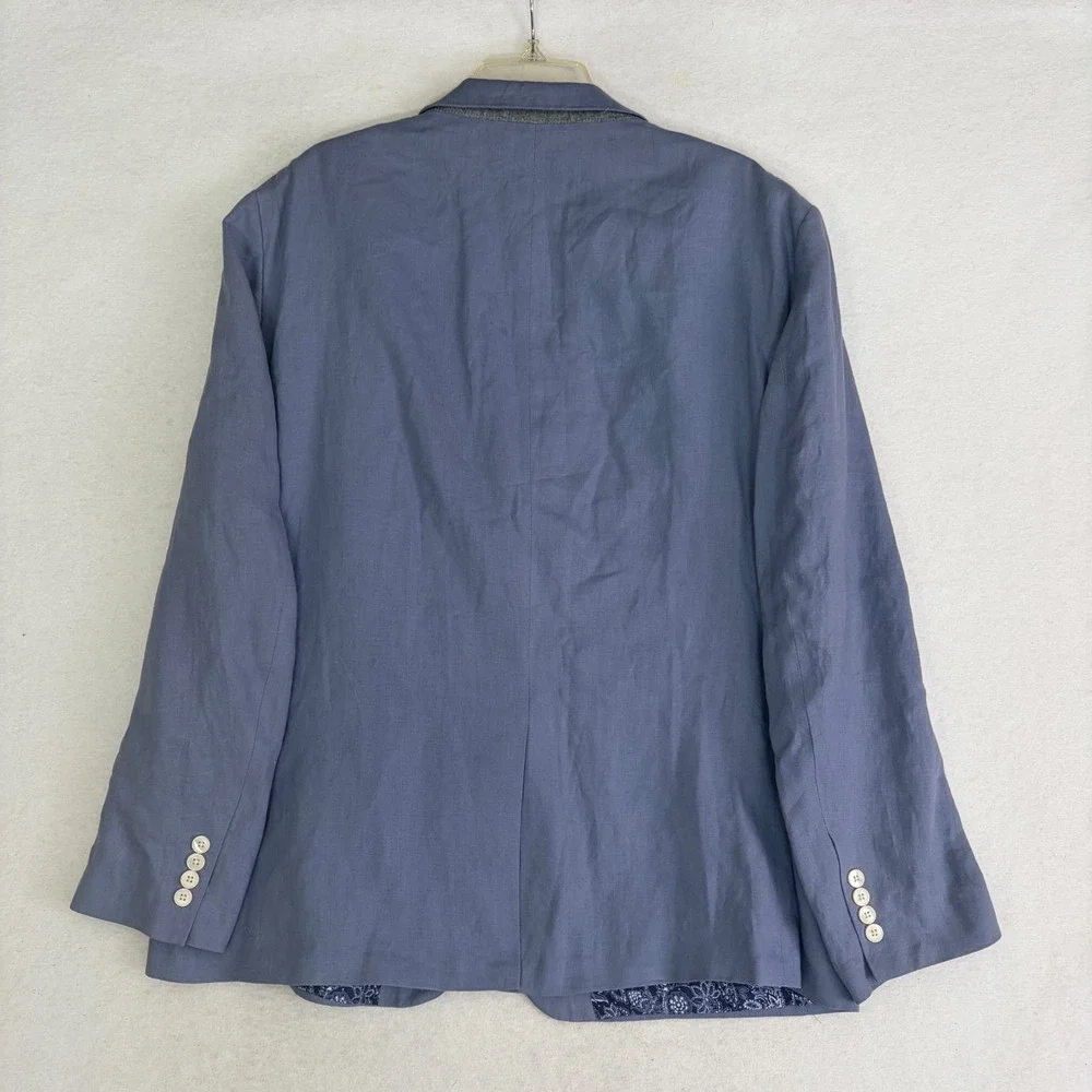 Lauren Ralph Lauren Blazer Jacket Mens 48R Blue 100% Linen 2-Button Sport Coat